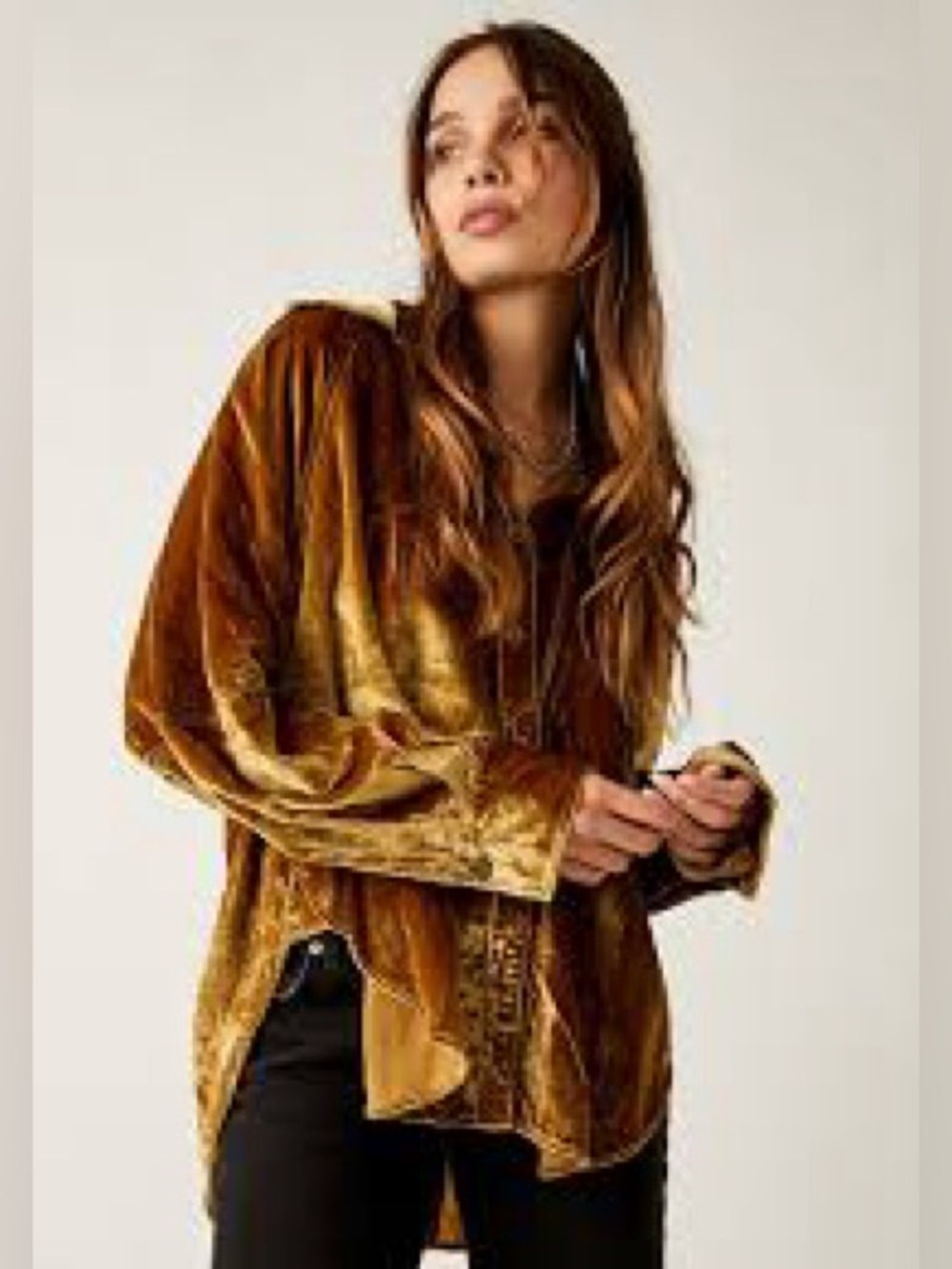 We The Free Night Skies Velvet Top Golden Brown Oversized XS